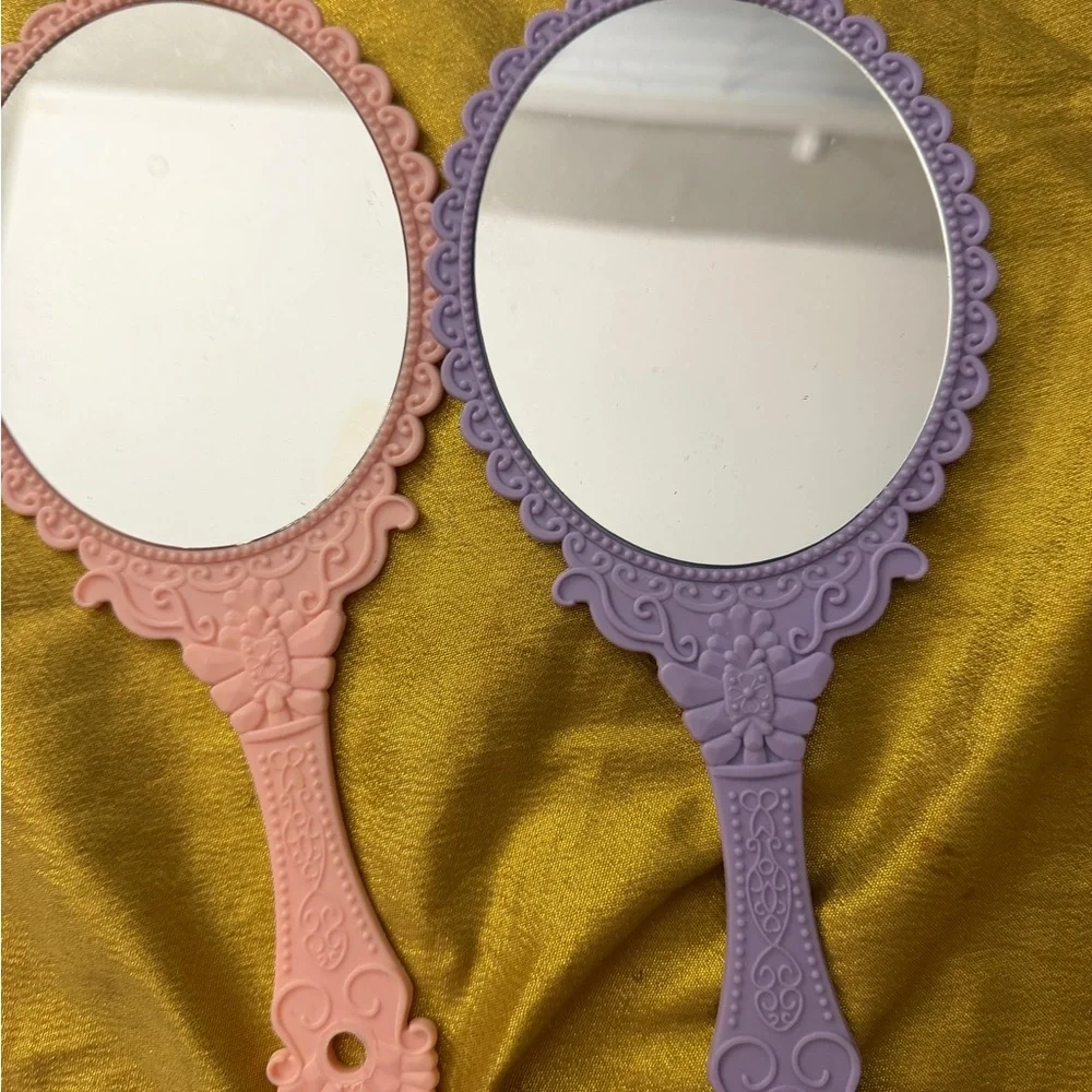 Vintage-Style Hand Mirrors Set — Pastel Pink & Lavender set of 2 purple and pink